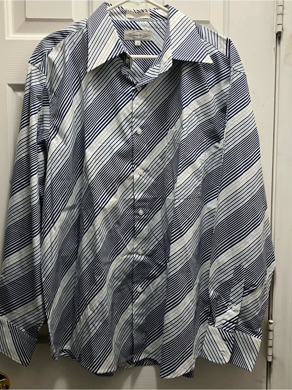Men's Eighty Eight Shirt L blue and White striped Long Sleeve Cotton Shirt